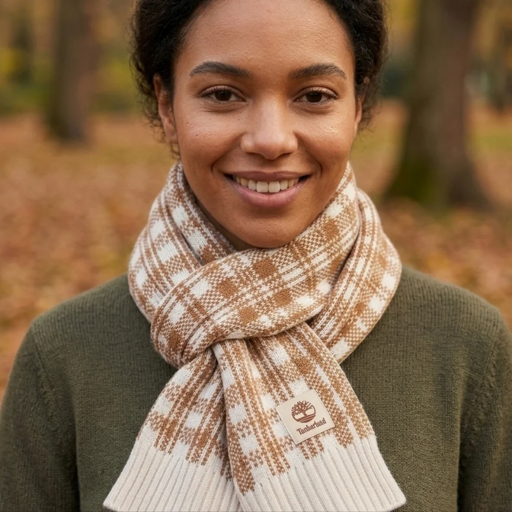 New Timberland Brown Plaid Scarf